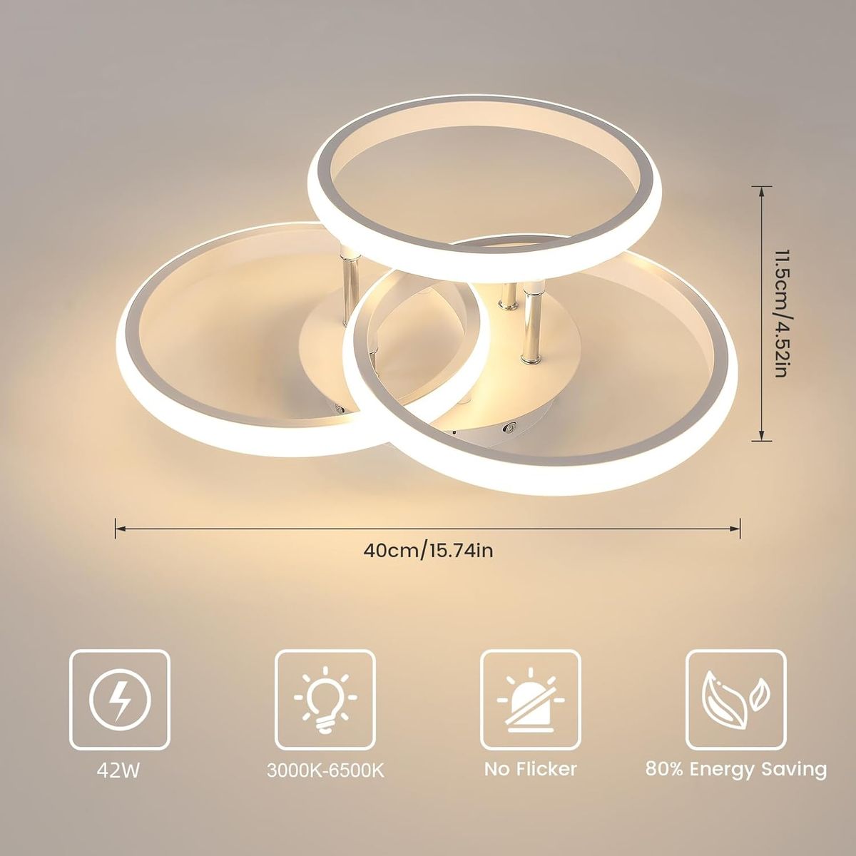 GENERICO - Lámpara Colgante Triple  Anillo Gold Led 48W