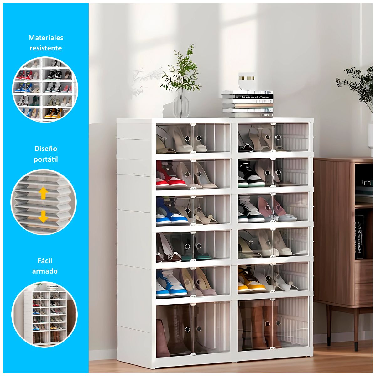 GENERICO - Organizador Zapatero 6 niveles Para 24 Pares Plegable Acrílico Blanco