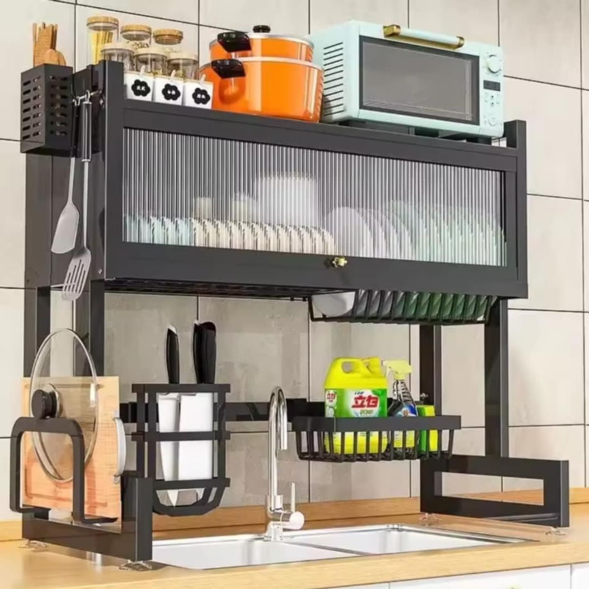 GENERICO - Escurridor de Platos de Acero Inoxidable de Fregadero Cocina con Tapa