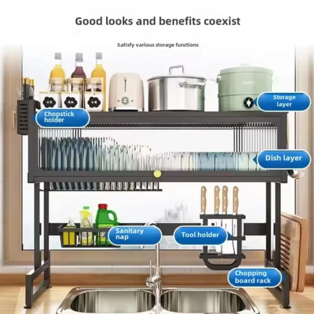 GENERICO - Escurridor de Platos de Acero Inoxidable de Fregadero Cocina con Tapa