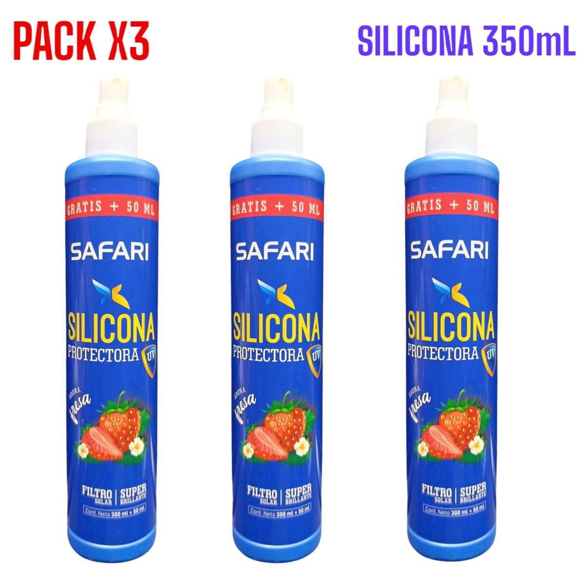 OEM - Pack x3 Silicona Protector UV Filtro 350mL Brillante Fresa