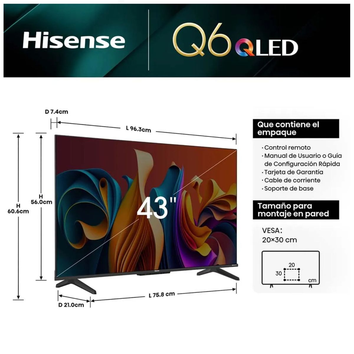 HISENSE - Televisor Hisense QLED 43" 4K UHD Smart Google TV  43Q6N