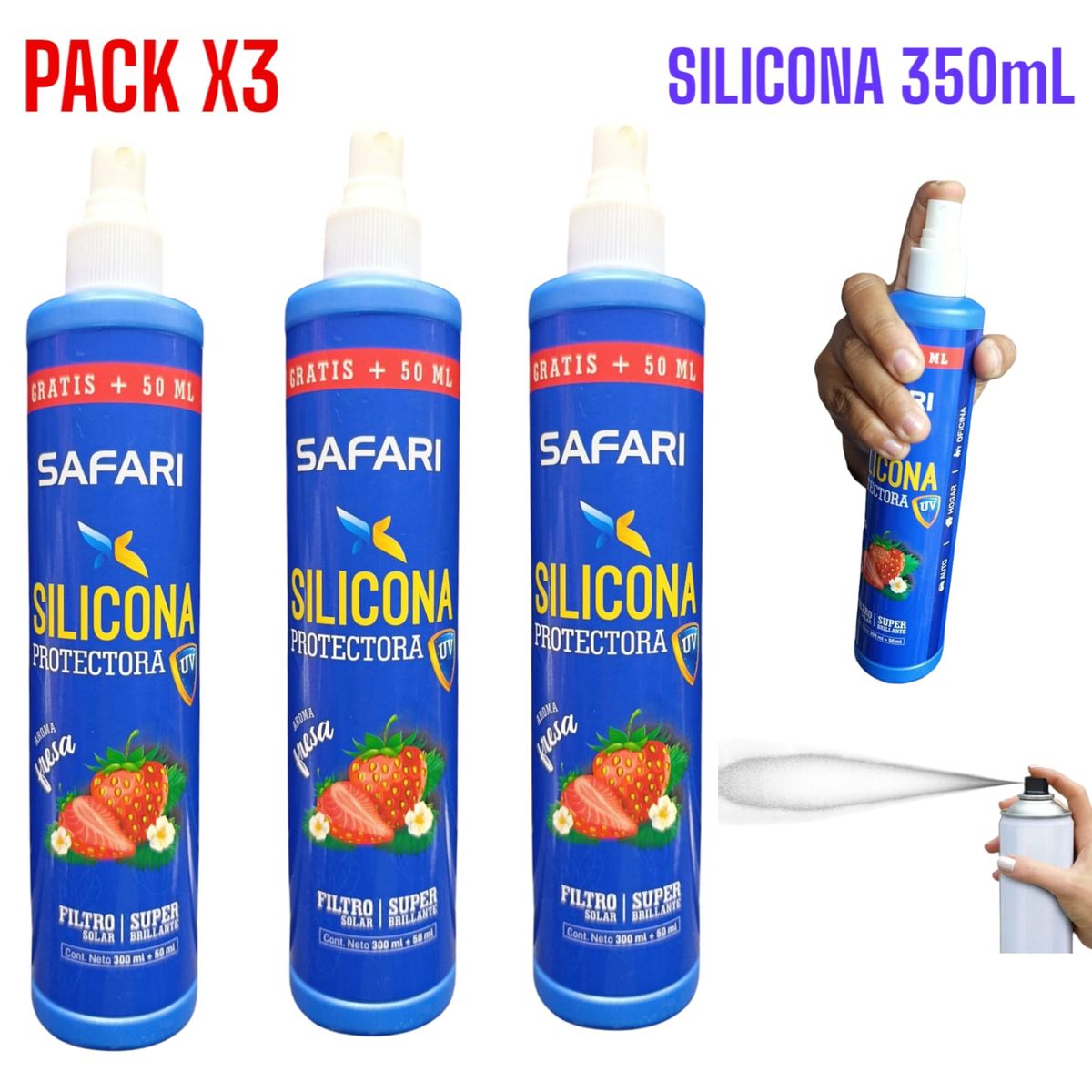OEM - Pack x3 Silicona Protector UV Filtro 350mL Brillante Fresa