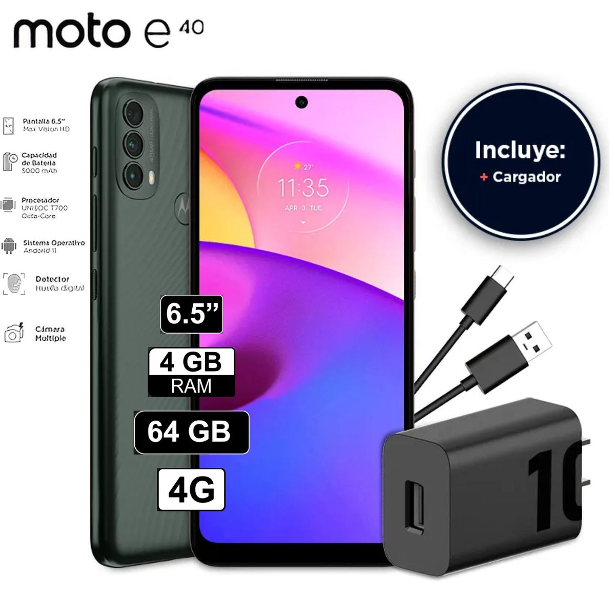 MOTOROLA - Celular Motorola Moto e40 Dual-SIM 64GB + 4GB RAM 4GLTE Black