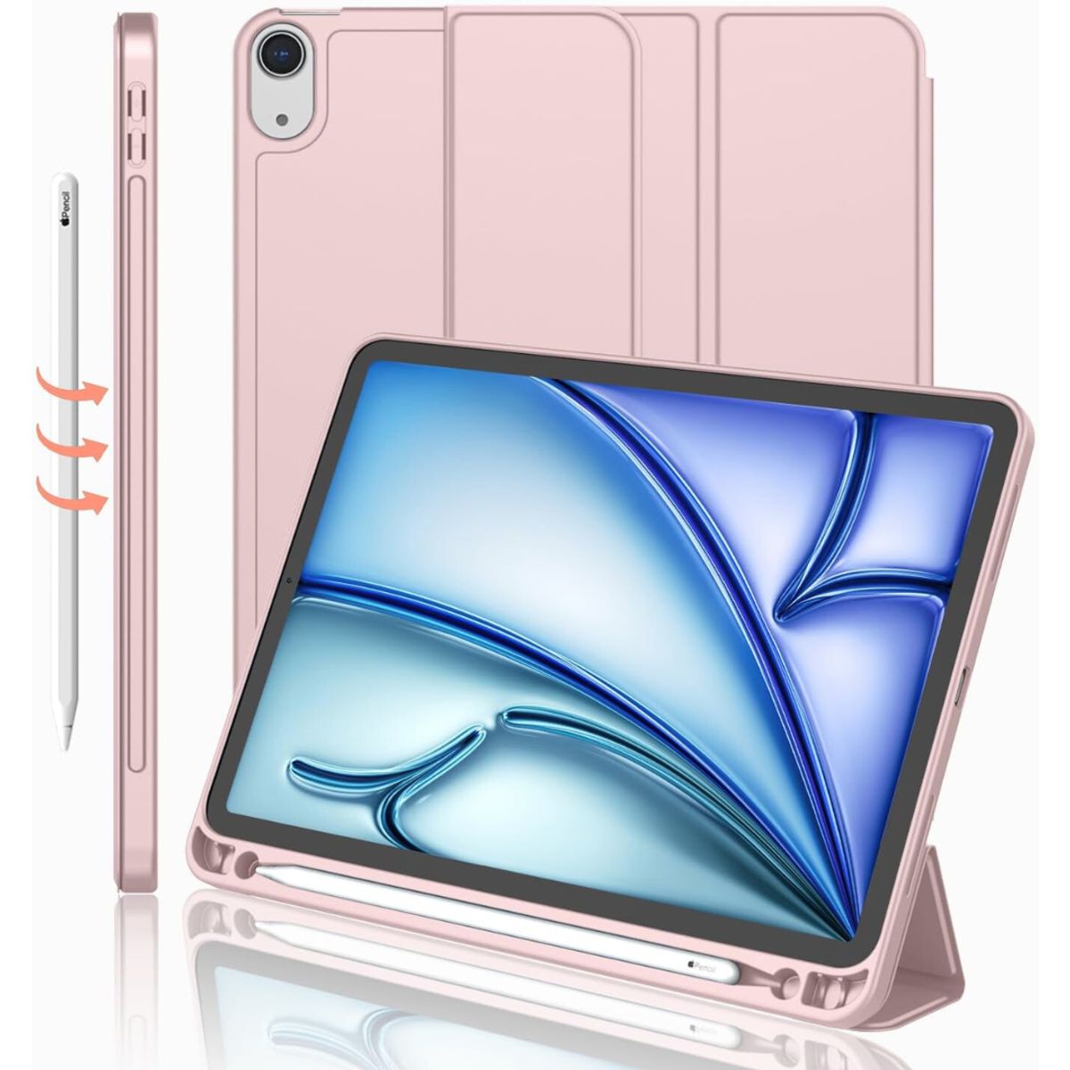 GENERICO - Funda Smart Case Portapencil Para iPad AIR 11 M2 M3 - ROSADO