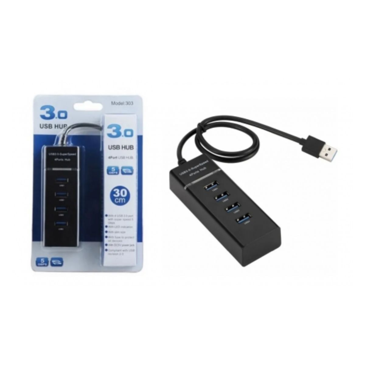 GENERICO - HUB USB 4 PUERTOS CON LED INDICADOR USB 3.0 STN 30CM