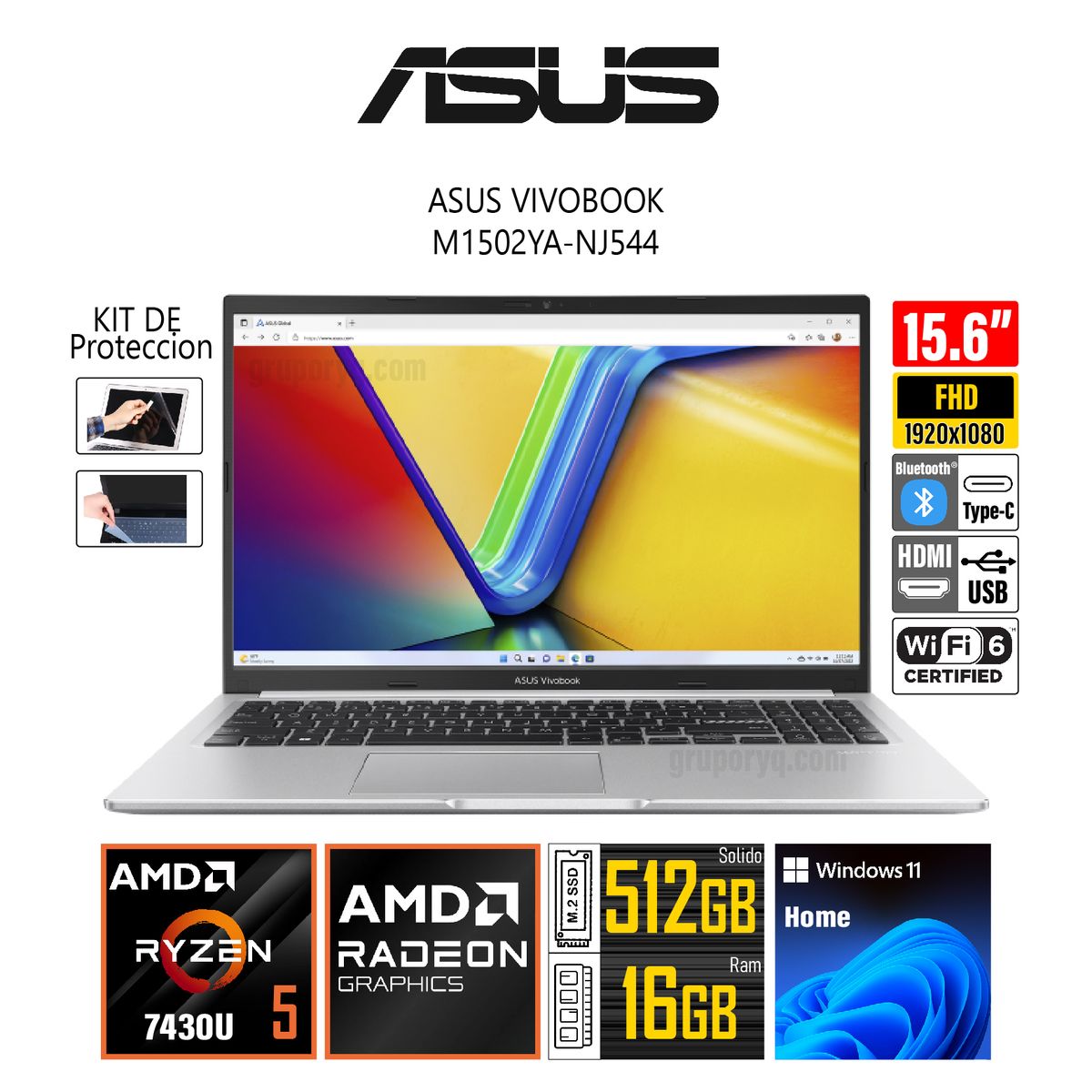 ASUS - Laptop ASUS ASUS VIVOBOOK M1502YA-NJ544 AMD Ryzen 5-7430U 156 FHD RAM 16GB SSD 512GB