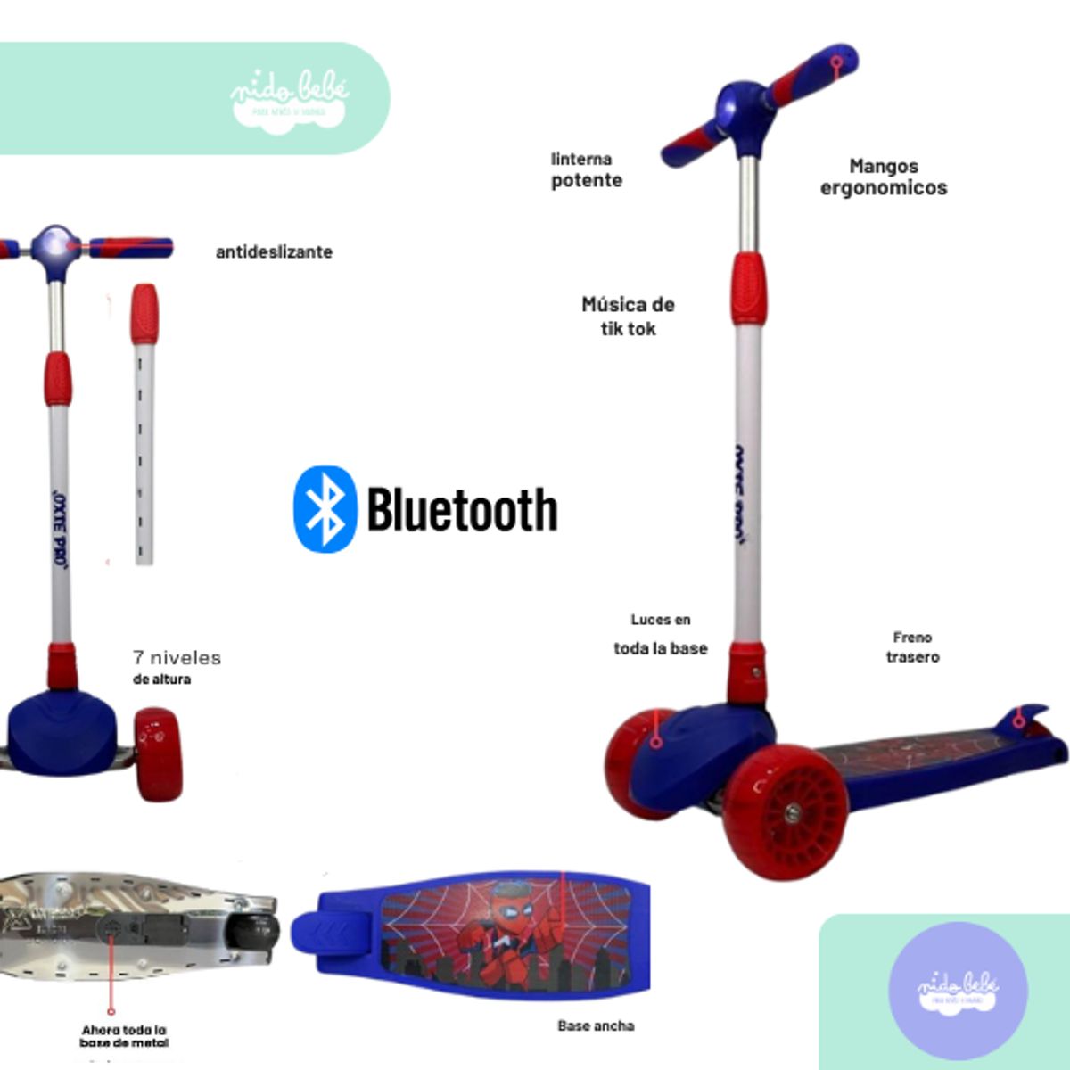 GENERICO - Scoteer para niños con bluetooth rojo y azul