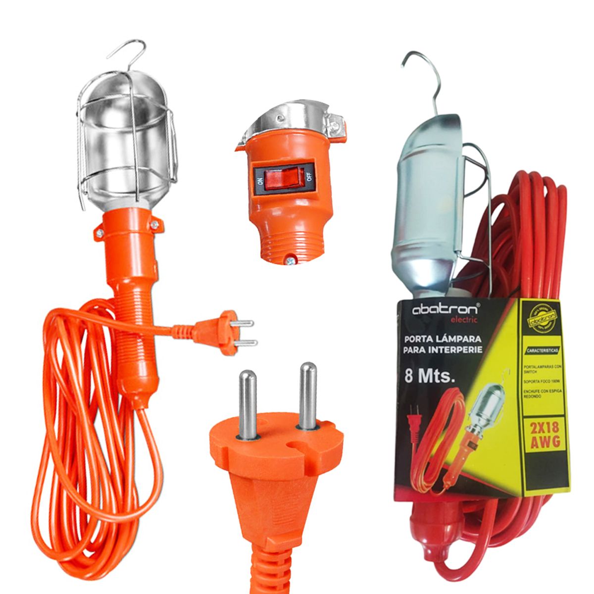 GENERICO - Luz de trabajo con protector de metal 8 Metros ABATRON 18 AWG SWITCH
