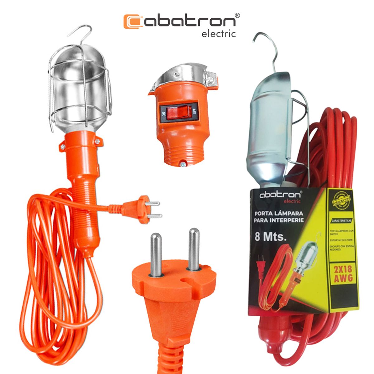 GENERICO - Luz de trabajo con protector de metal 8 Metros ABATRON 18 AWG SWITCH