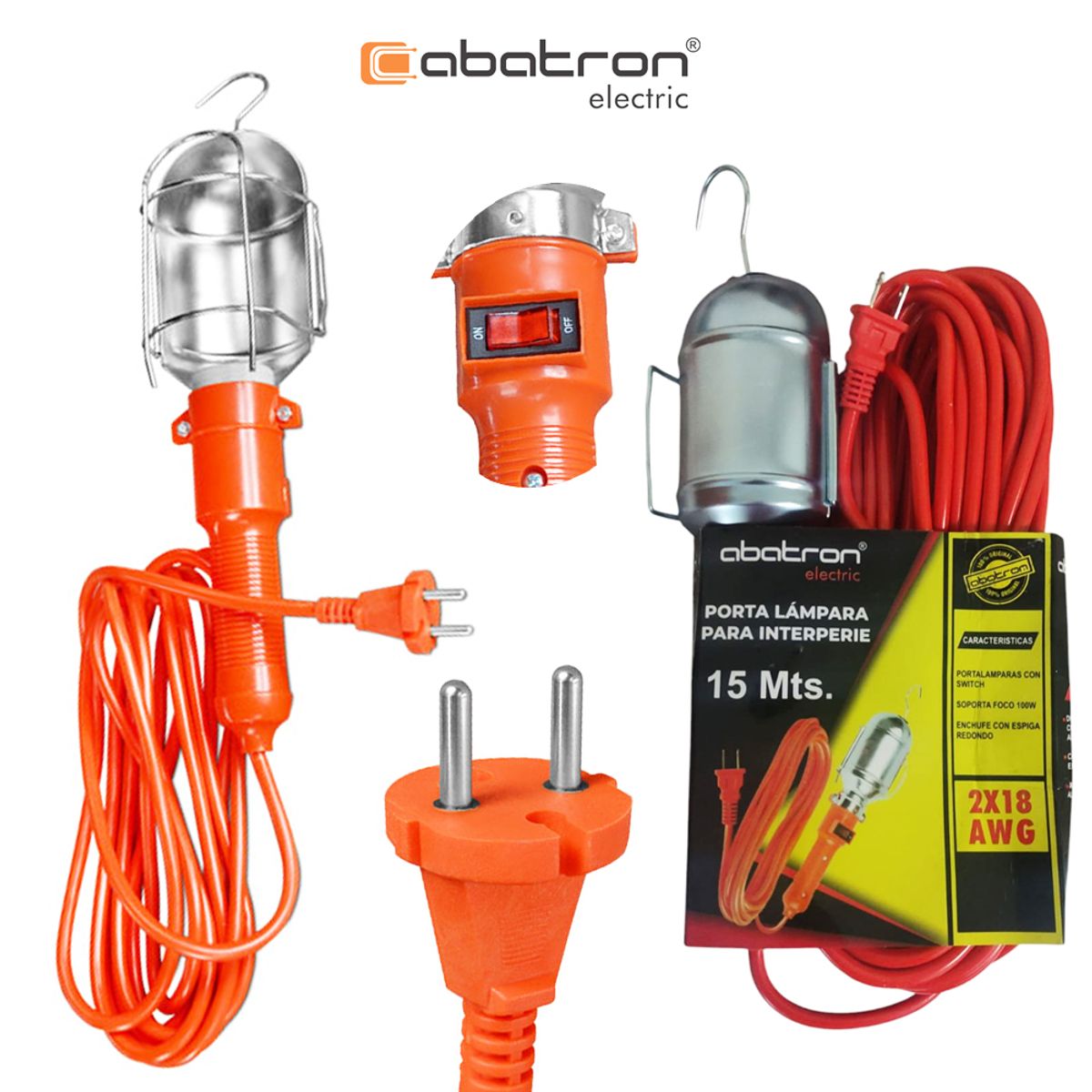 GENERICO - Luz de trabajo con protector de metal 15 Metros ABATRON 18 AWG SWITCH