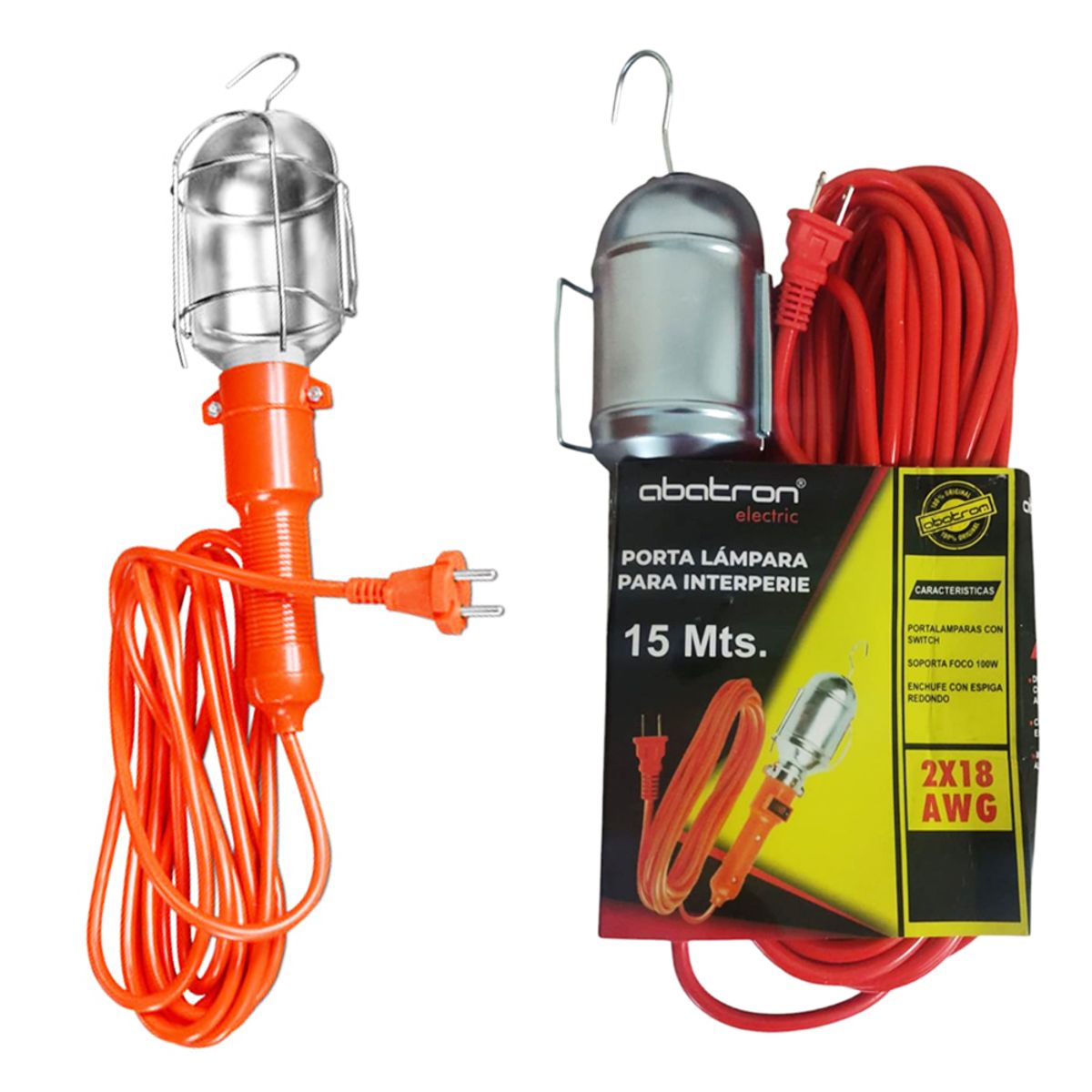 GENERICO - Luz de trabajo con protector de metal 15 Metros ABATRON 18 AWG SWITCH