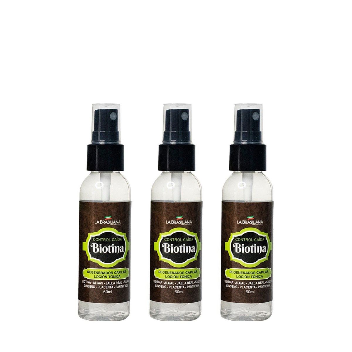 LA BRASILIANA - 3 Unidades Biotina Control Caída Loción Tónica 60ml La Brasiliana