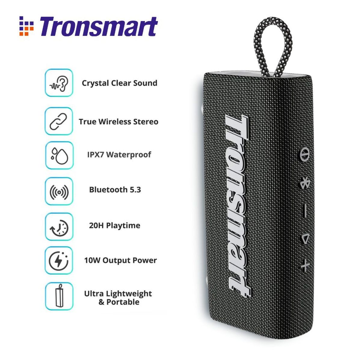 TRONSMART - Parlante Tronsmart Trip Portátil Bluetooth IPX7 20 Horas Negro