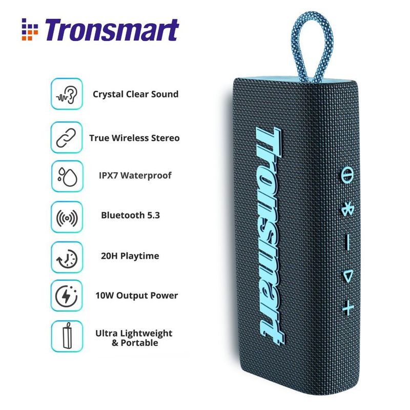 TRONSMART - Parlante Tronsmart Trip Portátil Bluetooth IPX7 20 Horas Azul