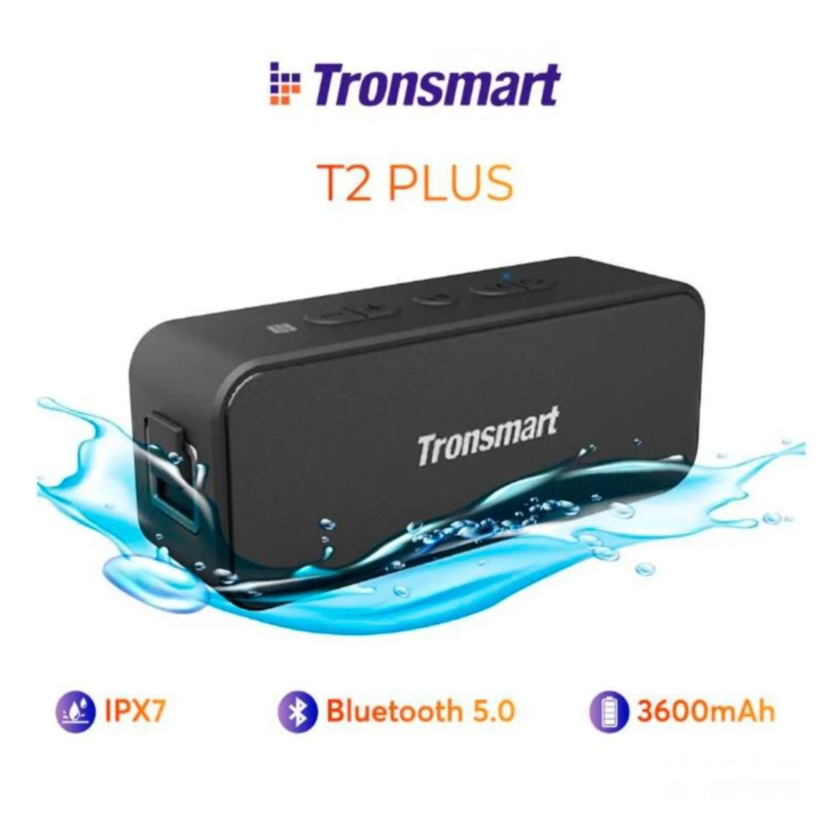 TRONSMART - Parlante Tronsmart T2 Plus Portatil Extra Bass Bluetooth Negro