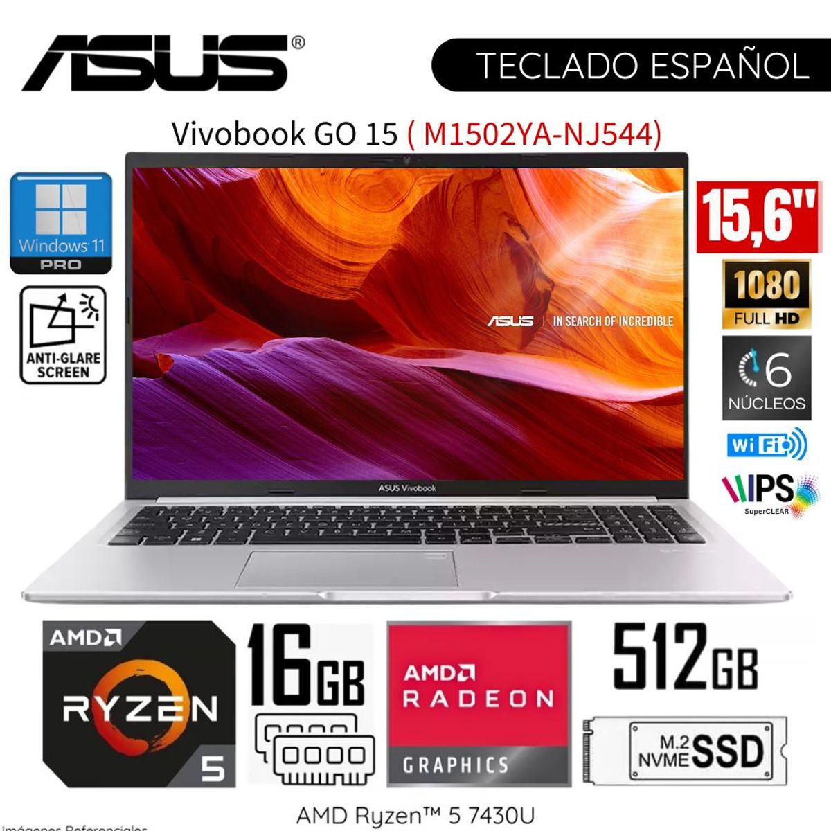 ASUS - Laptop Asus Vivobook M1502YA-NJ544 AMD Ryzen 5-7430U 16GB RAM 512GB SSD 15.6"  FHD WIN 11- Silver
