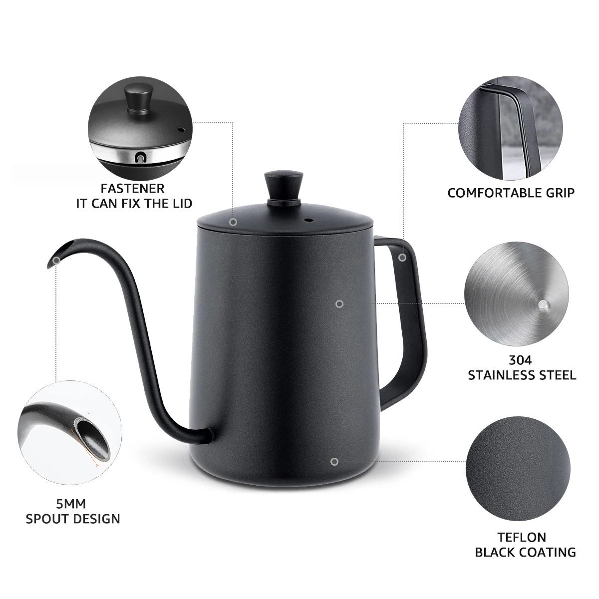 GENERICO - Hervidor cuello de cisne para verter café  600 ml