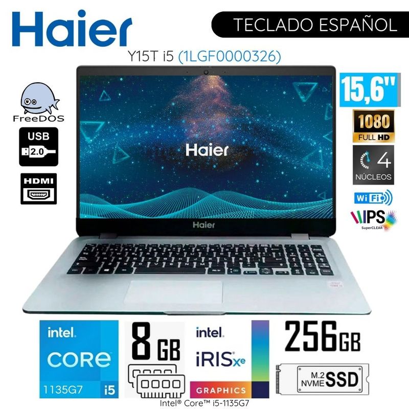 HAIER - Laptop Haier Y15T I5 Intel Corei5-1135G7 8GB RAM  256GB SSD 15.6"   FHD  Intel Iris Xe 1LGF0000326
