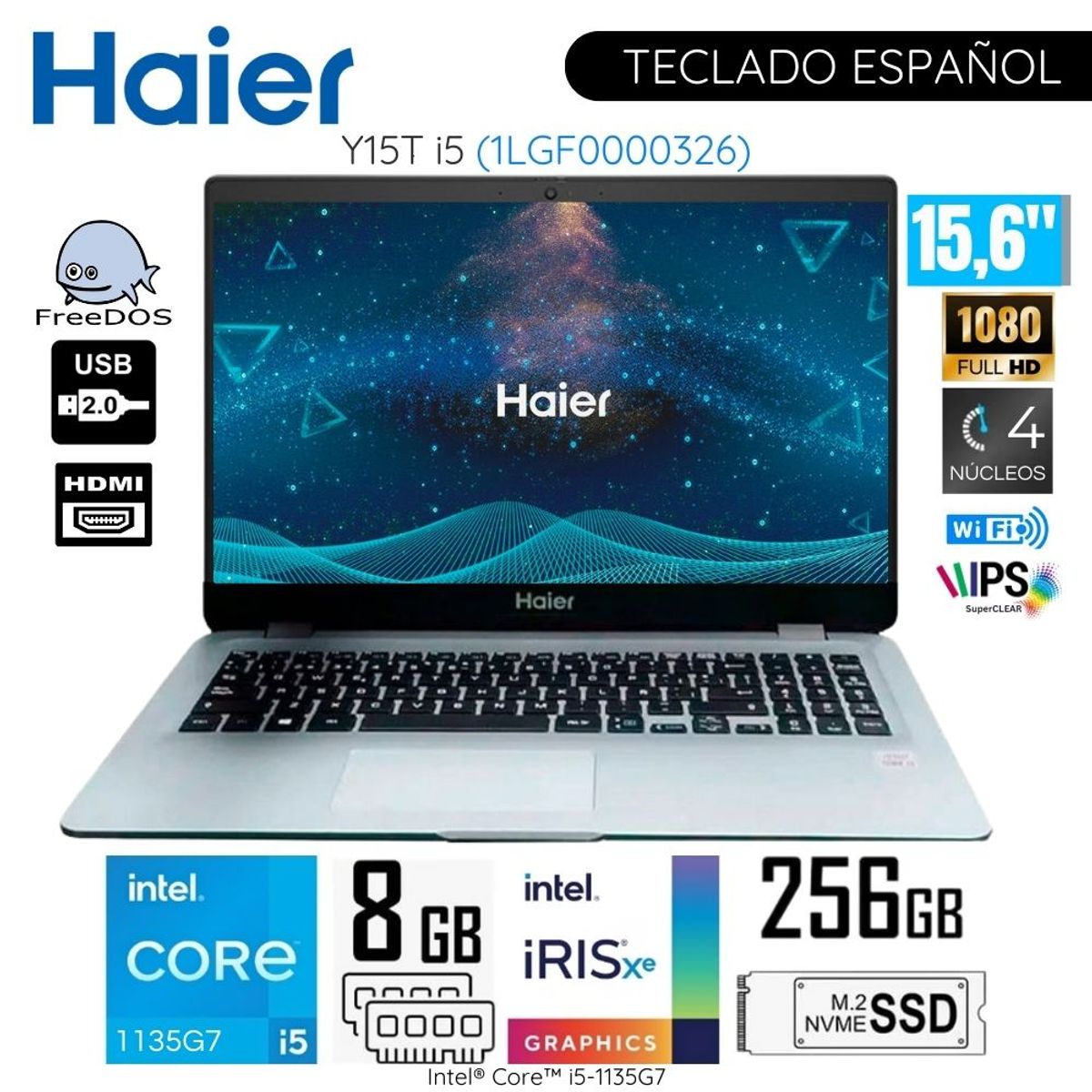 HAIER - Laptop Haier Y15T I5 Intel Corei5-1135G7 8GB RAM  256GB SSD 15.6"   FHD  Intel Iris Xe 1LGF0000326