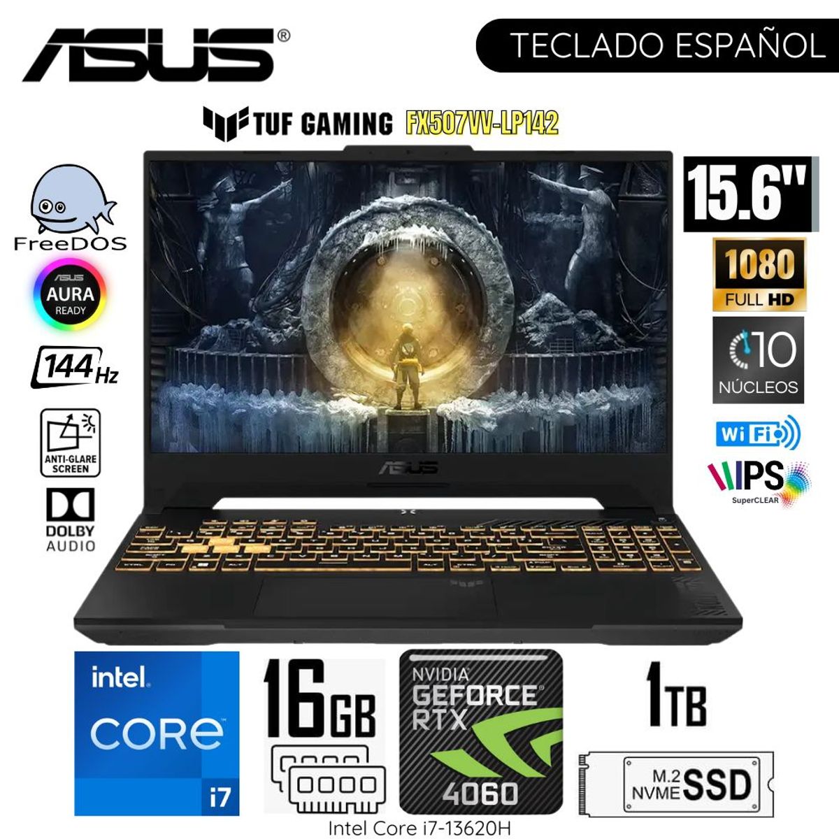 ASUS - Laptop Asus Tuf F15 Gaming FX507VV-LP142 Intel Corei7-13620H 16GB RAM 1TB SSD 15.6"  FHD RTX4060-8GB