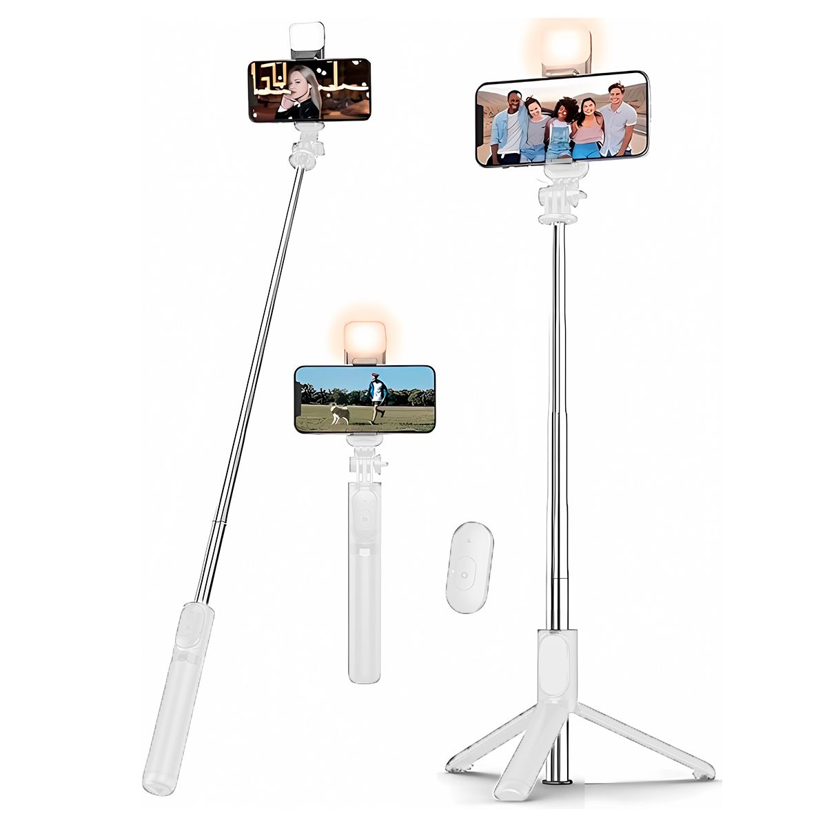 GENERICO - Palo Selfie con Trípode Extensible + Luz Blanco