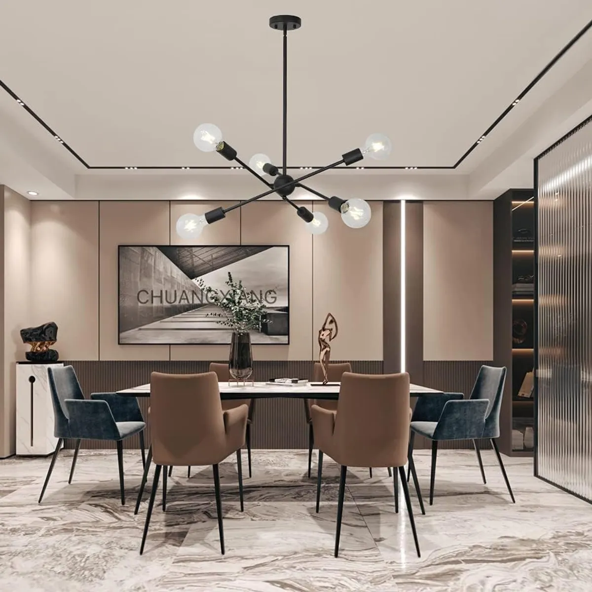 PUREPOWER - Lámparas de araña Lujo Iluminación colgante con 6 E26 Negro