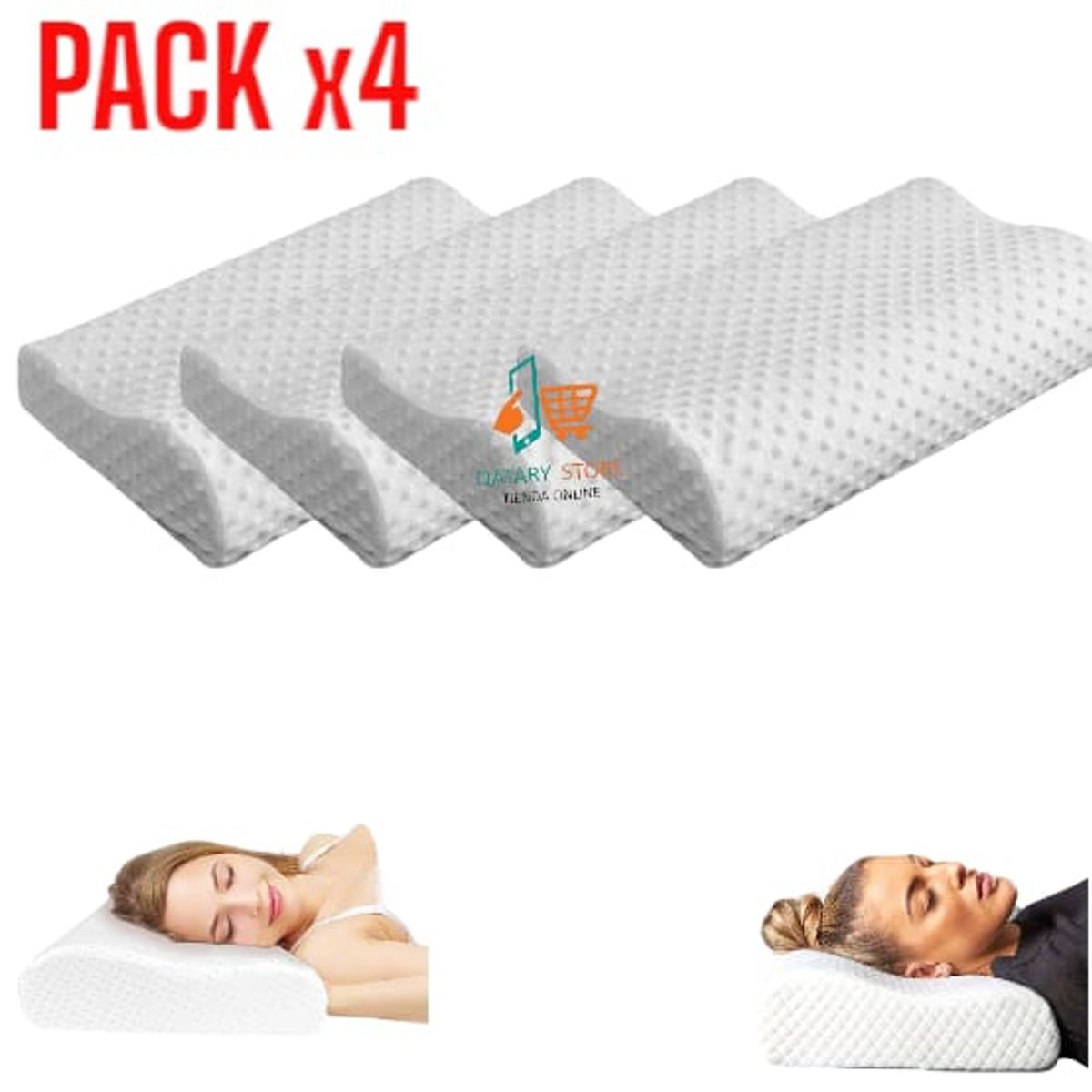 OEM - PACK x4 Almohada con Memoria Ergomonica Ortopedica Viscoelastica