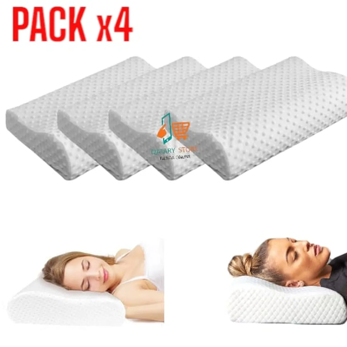 OEM - PACK x4 Almohada Ortopedica Cervical Evita Ronquidos Memory Pillow