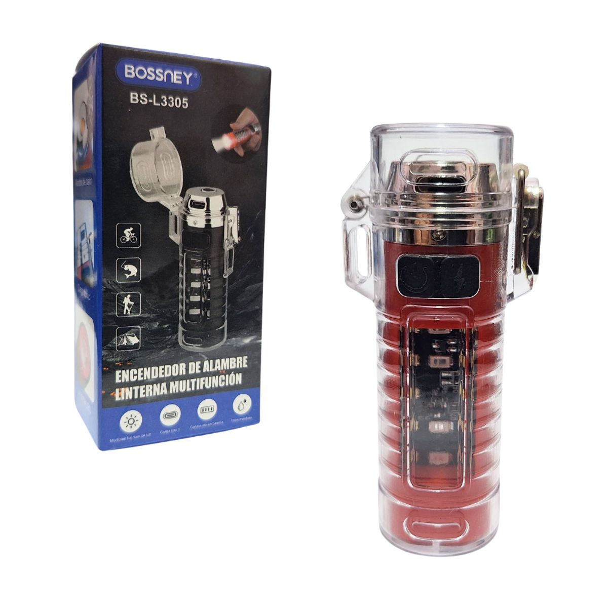 GENERICO - Encendedor Quemador con Linterna Led Recargable Rojo