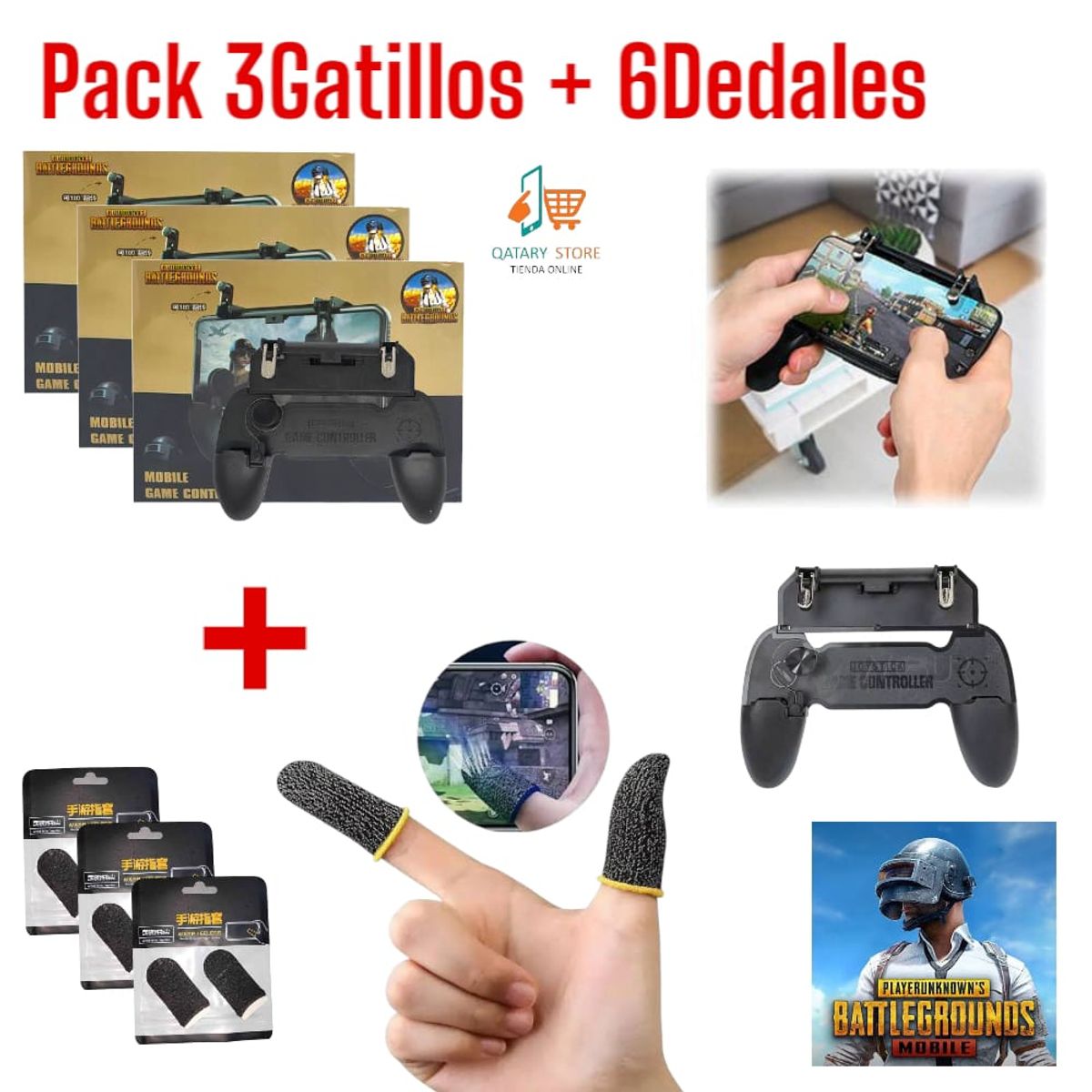 OEM - Pack 3Gatillos W11  Controlador Gamepad PUBG Joystick + 6Dedales