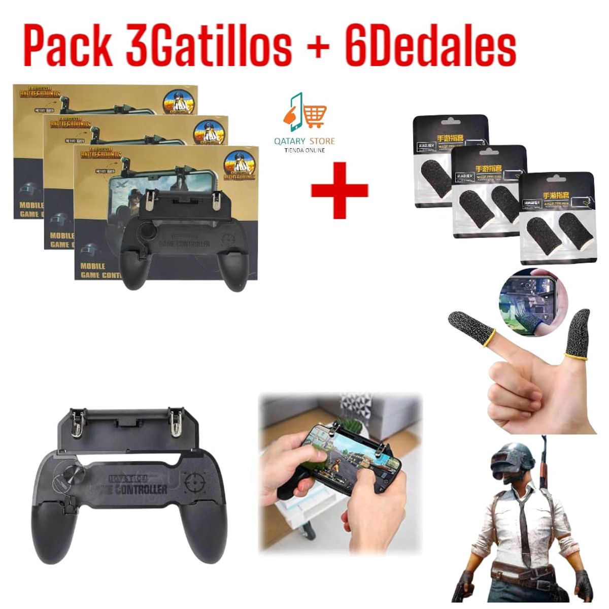 OEM - 3Mandos Gatillos y 6Dedales Gamepad Grip L1 R1 Pubg Fornite Free Fire