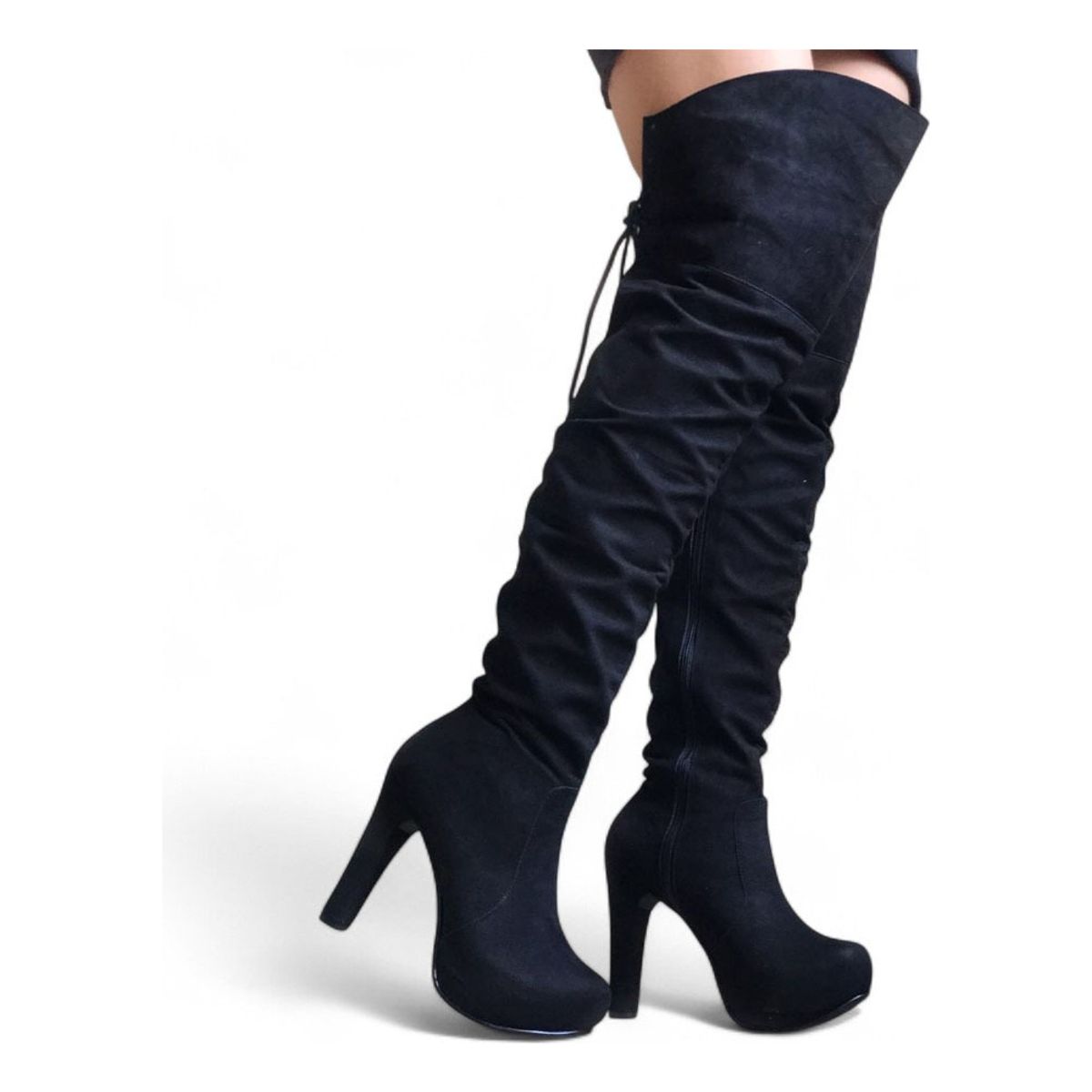 GENERICO - Bota Mujer Gamuza Taco 11 Delgado Plataforma 2086L-80 Color Negro