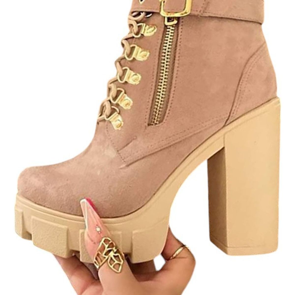 GENERICO - Bota Mujer Taco 12 Gamuza 2086L-70 Color Beige