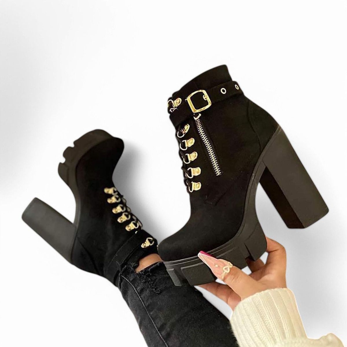 GENERICO - Bota Mujer Taco 12 Gamuza 2086L-70 Color Negro