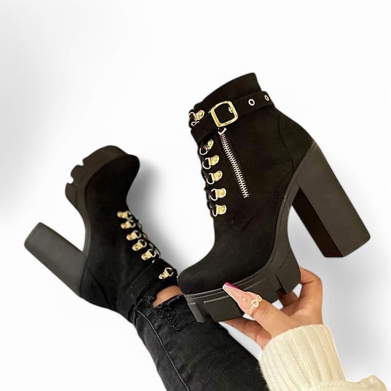 GENERICO - Bota Mujer Taco 12 Gamuza 2086L-70 Color Negro