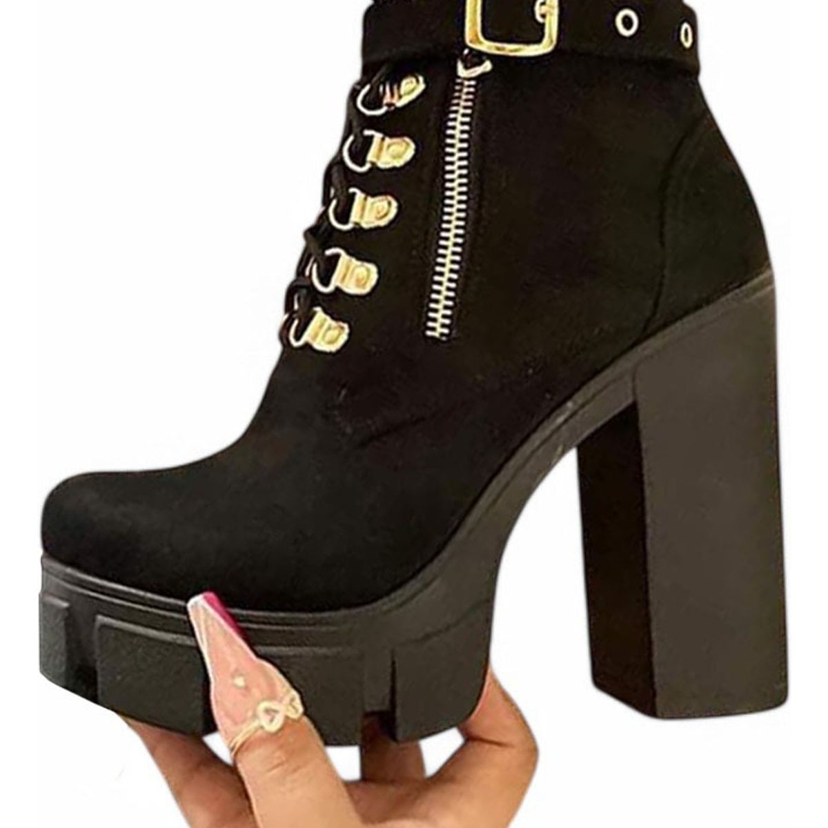 GENERICO - Bota Mujer Taco 12 Gamuza 2086L-70 Color Negro