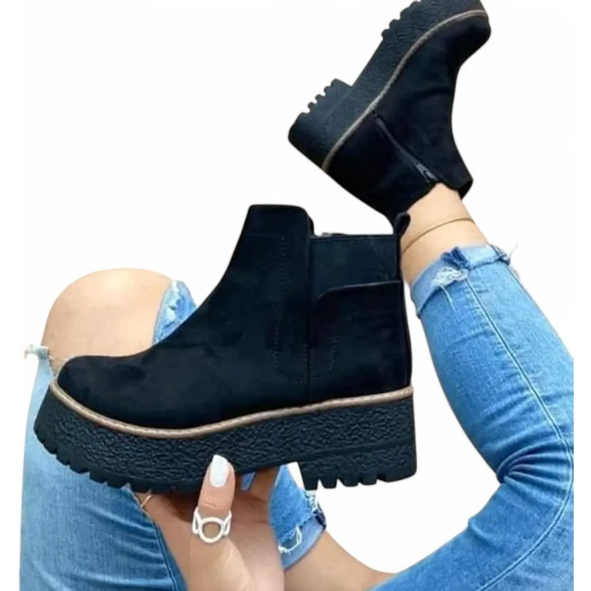 GENERICO - Botin Mujer Plataforma 5 Gamuza 2086L-60 Color Negro