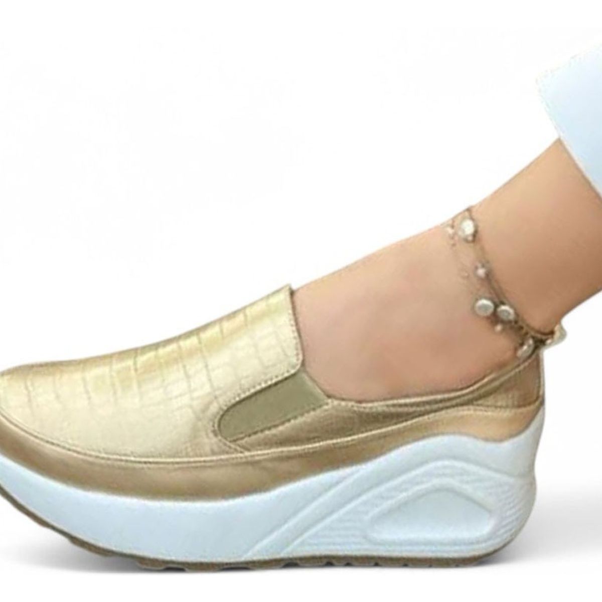 GENERICO - Mocasin Mujer Labrado 4 Cm 2086L-55 Color Dorado