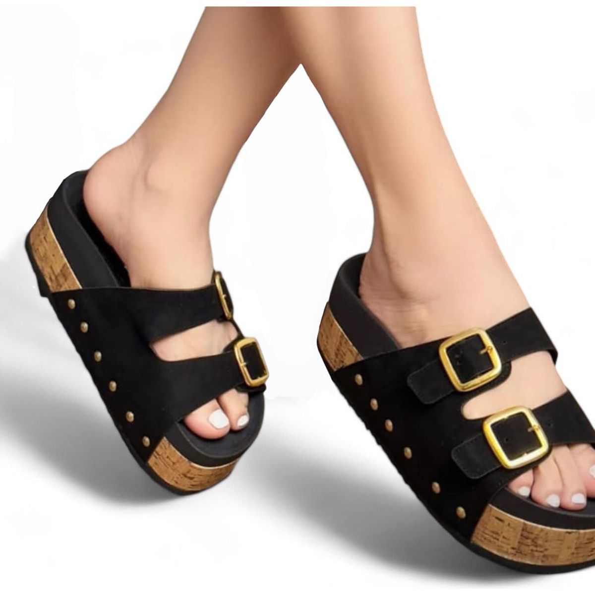 GENERICO - Sandalia Mujer Plataforma 7 Broches 2086L-52 Color Negro