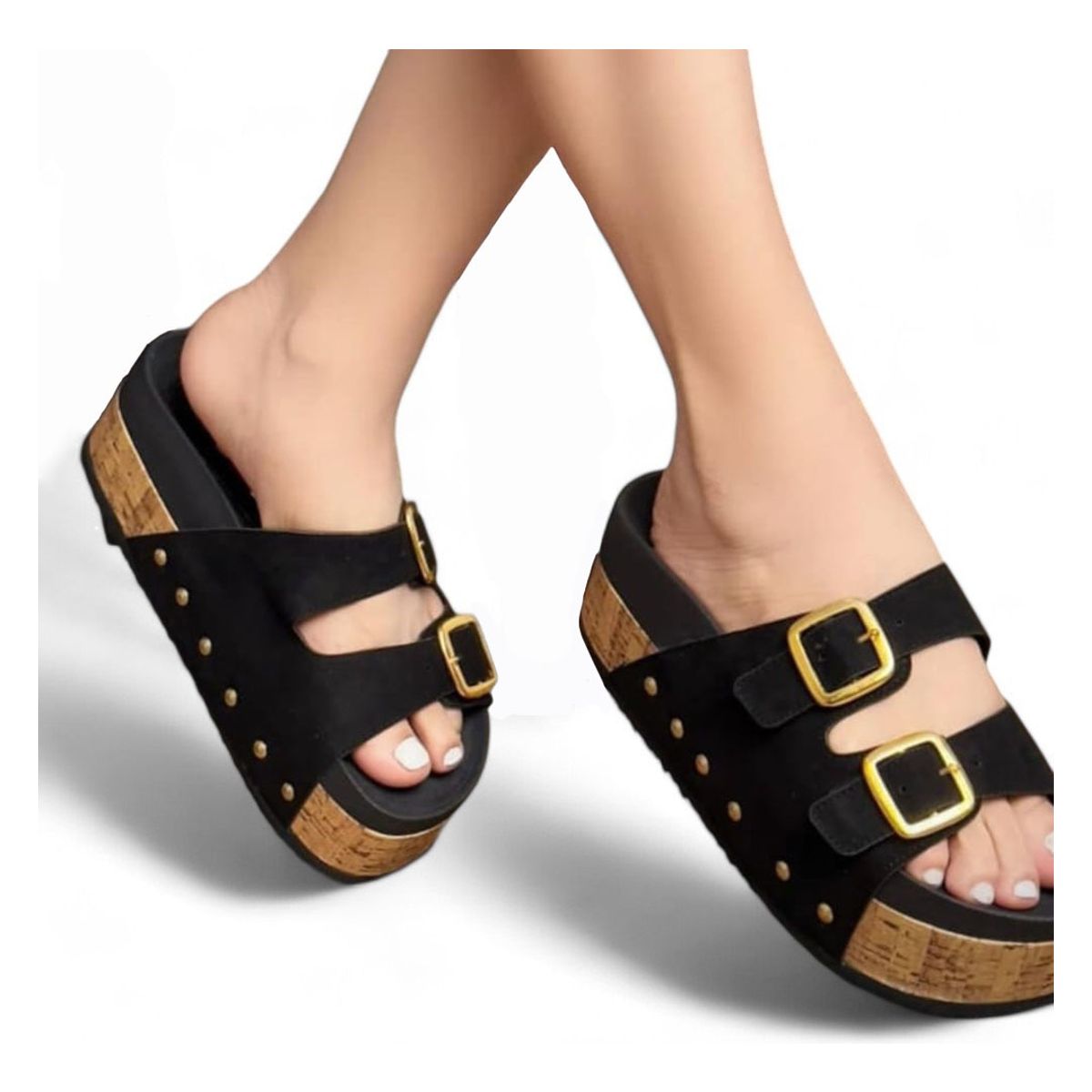 GENERICO - Sandalia Mujer Plataforma 7 Broches 2086L-52 Color Negro