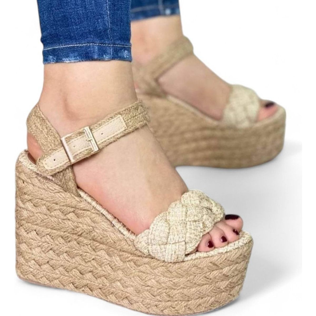 GENERICO - Sandalia Mujer Selva Taco 12 Plataforma 5 2086L-55 Color Beige