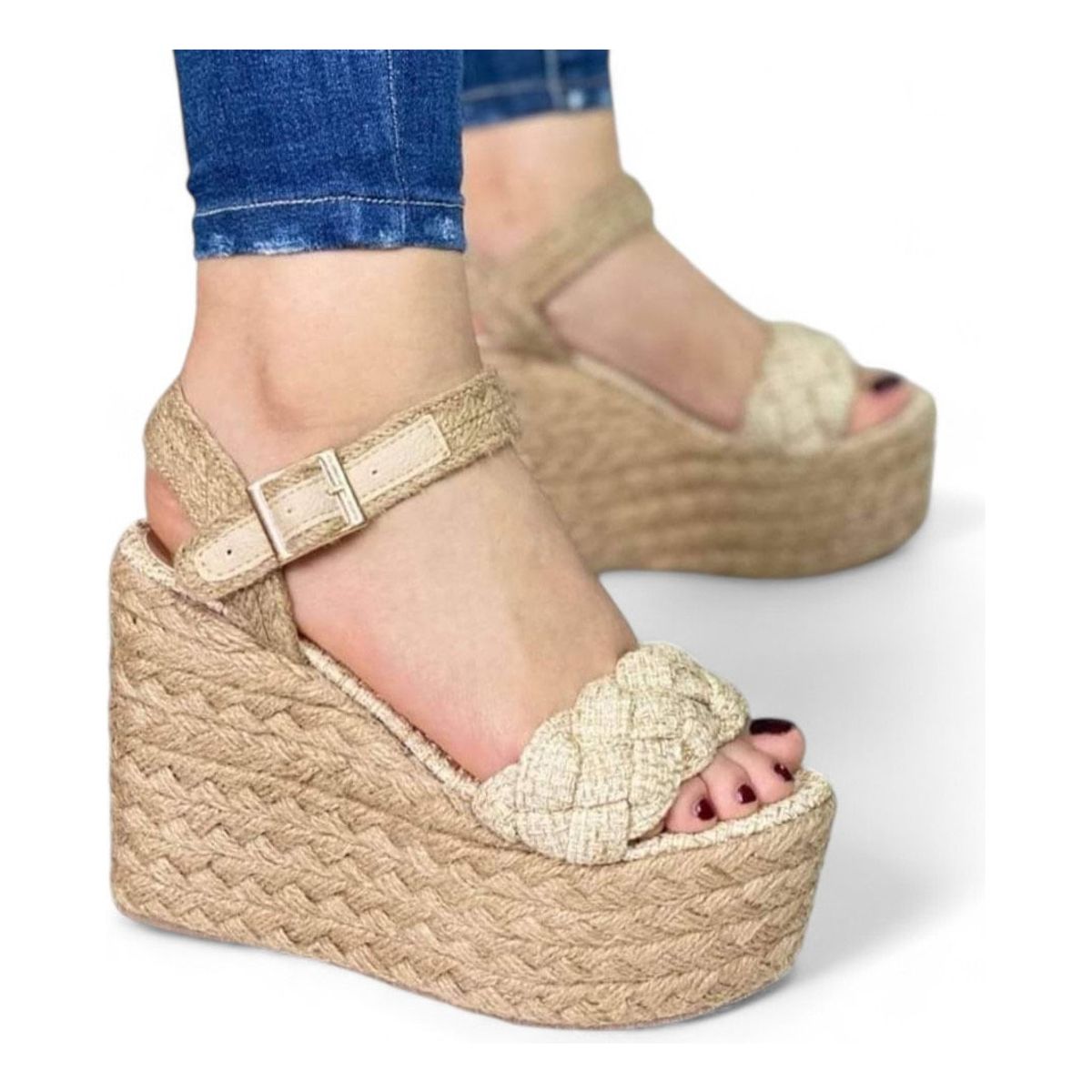 GENERICO - Sandalia Mujer Selva Taco 12 Plataforma 5 2086L-55 Color Beige
