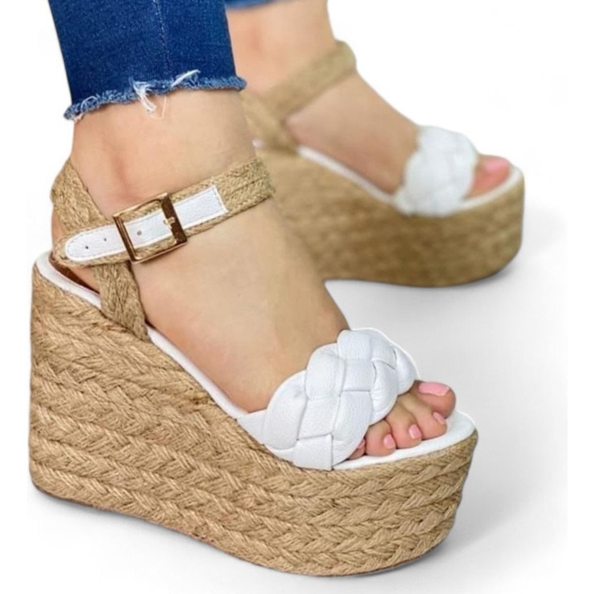 GENERICO - Sandalia Mujer Selva Taco 12 Plataforma 5 2086L-55 Color Blanco
