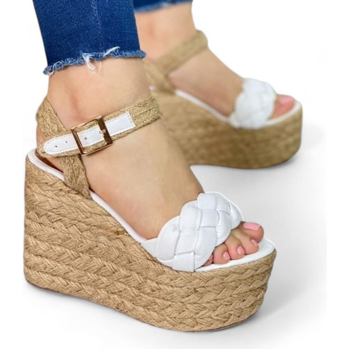 GENERICO - Sandalia Mujer Selva Taco 12 Plataforma 5 2086L-55 Color Blanco