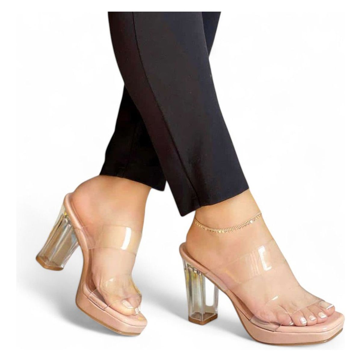 GENERICO - Sandalia Mujer Taco 9 Acrilico 2086L-65 Color Beige