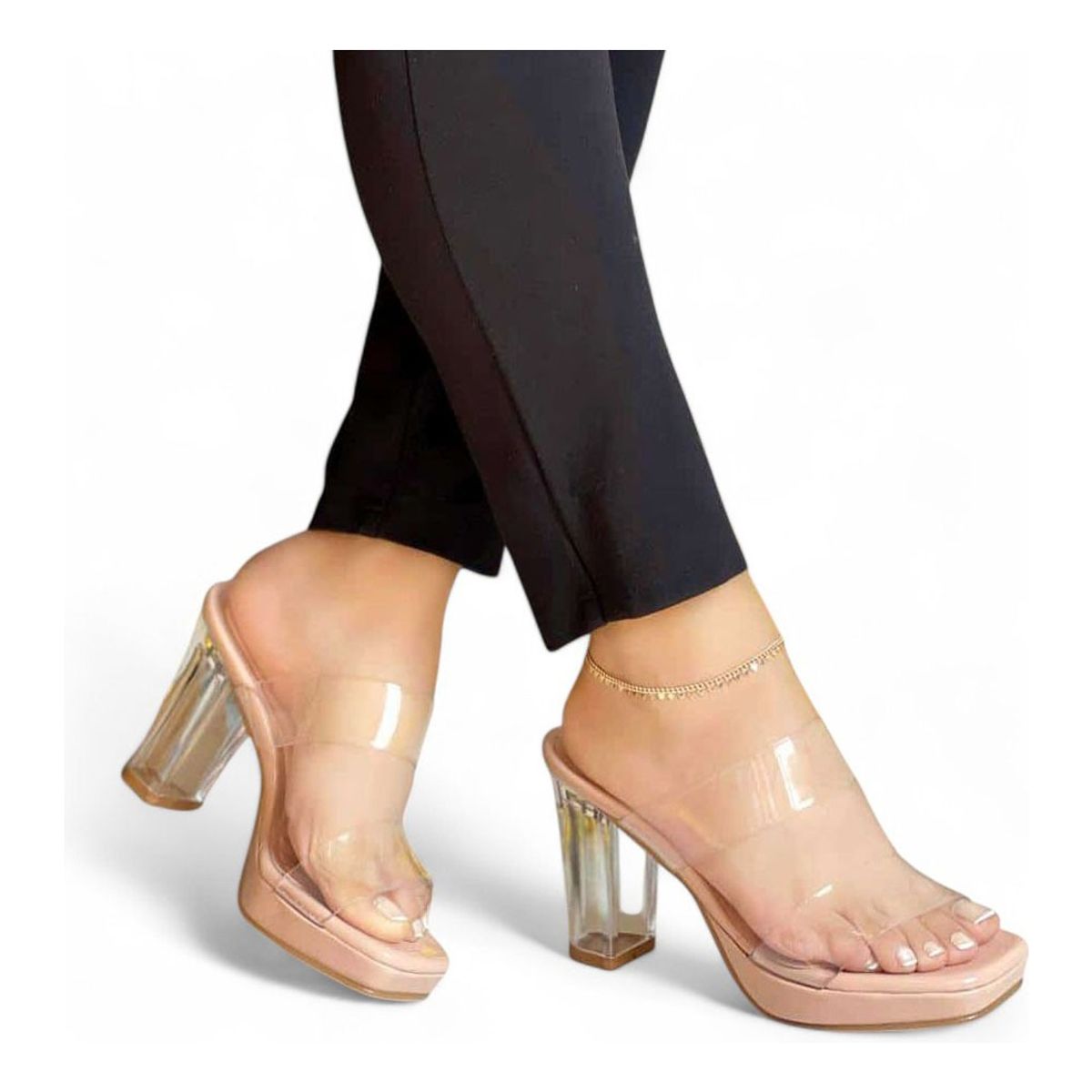 GENERICO - Sandalia Mujer Taco 9 Acrilico 2086L-65 Color Beige