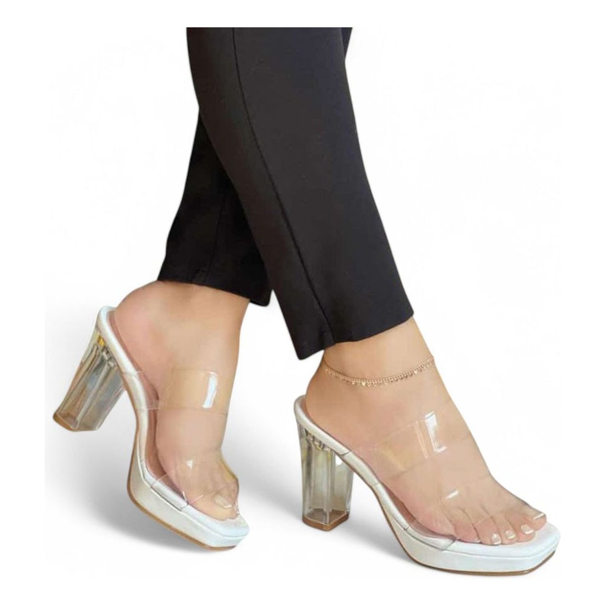 GENERICO - Sandalia Mujer Taco 9 Acrilico 2086L-65 Color Blanco