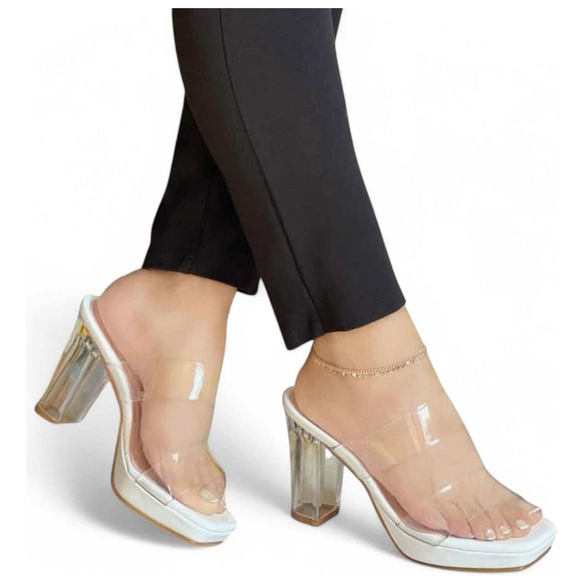 GENERICO - Sandalia Mujer Taco 9 Acrilico 2086L-65 Color Blanco