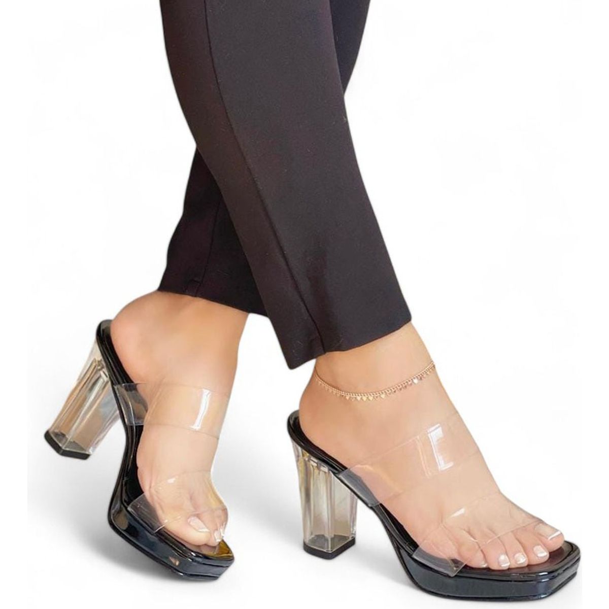 GENERICO - Sandalia Mujer Taco 9 Acrilico 2086L-65 Color Negro